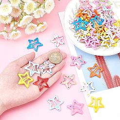 60個3スタイルのかわいいスプレー塗装鉄スナップヘアクリップ  スター  ミックスカラー  30.5x31x1~3.5mm  20個/スタイル&nbsp;PHAR-NB0001-07