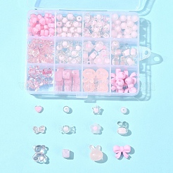 ミックスシェイプ＆ミックススタイルのアクリルビーズファインディングキット  ピンク  8~15.5x14~20x4~8.5mm  穴：1.4~2mm&nbsp;DIY-FS0007-09B