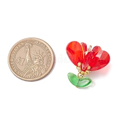 ガラスチャーム  花のチャーム  304ステンレススチールループとシードビーズ付き  多面カット  レッド  24x24x21.5mm  穴：3x2mm&nbsp;PALLOY-MZ00744-01