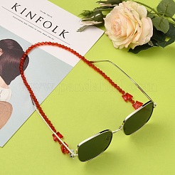 女性のための蝶のデザインの眼鏡チェーン  メガネストリングホルダー  アクリルビーズで  304ステンレススチール製ロブスタークロウ留め金  レッド  21.25インチ（54cm）&nbsp;AJEW-EH00255-02