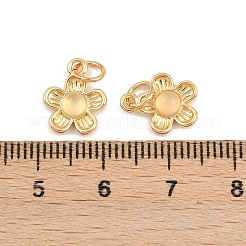 天然の白翡翠の花チャーム  真鍮のセッティングで  ラックめっき  カドミウムフリー＆鉛フリー  長持ちメッキ  18KGP本金メッキ  丸カン付き  12x10x3.5mm  穴：4.5mm&nbsp;KK-B157-18G-02