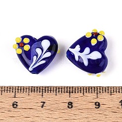 手作りランプワークビーズ  凹凸のある心  ダークブルー  14.5x16.5x9mm  穴：1.2mm  約35個/連&nbsp;LAMP-T024-09B