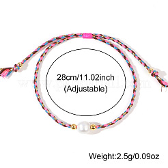 天然淡水真珠ビーズ編みビーズブレスレット  女性用コットンコード編みブレスレット  濃いピンク  内径：11インチ（28cm）&nbsp;JH8725-1