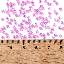 ガラスシードビーズ  透明インサイドカラー  丸い穴  ラウンド  マゼンタ  2x2mm  穴：0.8mm  約40909個/セット&nbsp;SEED-XCP0001-28