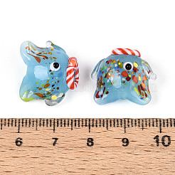 手作りランプワークビーズ  魚  空色  14.5~19x17~21.5x9~10mm  穴：1.2~1.4mm  約29~30個/連  17.32~18.50''（44~47センチメートル）&nbsp;LS-LAMP-T023-16C