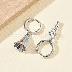 女性用真鍮マイクロパヴェキュービックジルコニアダングルフープピアス  バドミントン  エナメル  ラックめっき  長持ちメッキ  鉛フリー＆カドミウムフリー  プラチナ  ライムグリーン  32mm&nbsp;EJEW-A168-07P-02