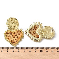 合金アクリルダングルスタッドピアス  ヒョウ柄のハート  ゴールドカラー  キャメル  55x37mm&nbsp;LS-EJEW-V009-01G-01