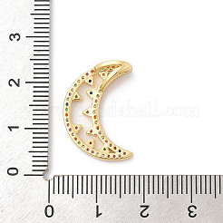 真鍮製マイクロパヴェキュービックジルコニアペンダント  三日月チャーム  カラフル  19.5x19.5x5.5mm  穴：2x5.5mm&nbsp;ZIRC-I069-02G-05