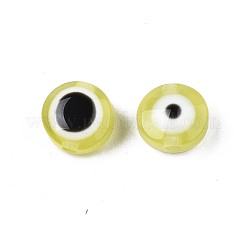 透明樹脂ビーズ  ナザールボンジュウ付きフラットラウンド  きいろ  6x3.5mm  穴：1.2mm&nbsp;RESI-TD001-06
