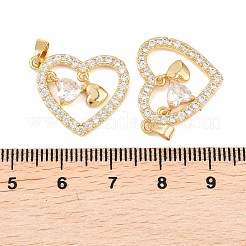 真鍮マイクロパヴェクリアキュービックジルコニアペンダント  ゴールドカラー  ハート  17.5x21x4mm  穴：5x2.5mm&nbsp;KK-G552-02G-04