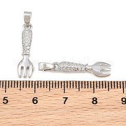 真鍮マイクロパヴェクリアキュービックジルコニアペンダント  フォークチャーム  プラチナ  20x5x3mm  穴：5x3mm&nbsp;CU-CBA9AB3-20P
