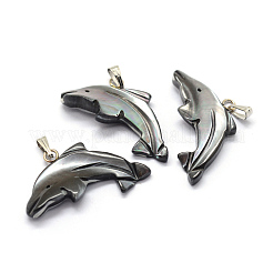 シェルペンダント  真鍮パーツ  イルカ  染め  プラチナ  15~17x27~29x3~5mm  穴：2x5mm&nbsp;SSHEL-E564-30B-P