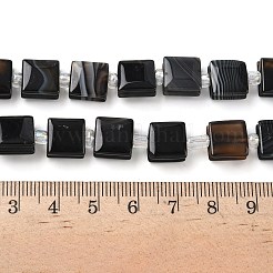 ナチュラルブラックバンド瑪瑙/縞瑪瑙ビーズ連売り  染め＆加熱  正方形  10.5~11x10~11x5~6mm  穴：0.9~1mm  約32~34個/連  15.39~15.63''（39.1~39.7センチメートル）&nbsp;G-F802-B08-01