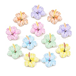 蓄光プリントされた不透明な樹脂ビーズ  花  暗闇で光る  ミックスカラー  25.5x25.7x7mm  穴：2.5mm&nbsp;RE-CBAC4C7-24