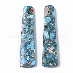 合成レガライト/帝国ジャスパー/海底堆積物ジャスパーペンダント  染色された印象ジャスパー  台形  ライトスカイブルー  45x10.5x4mm  穴：1.2mm&nbsp;G-S366-010