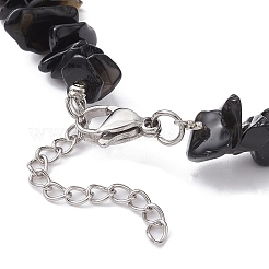 天然黒曜石チップビーズブレスレット  304ステンレススチール留め具付き  7-1/8インチ（18.2cm）&nbsp;BJEW-JB09686-04