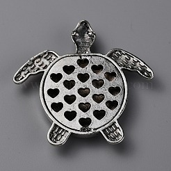 合金エナメルカボション  ラインストーン付き  カメ  アンティークシルバー  クリスタル  48.5x47.5x6mm&nbsp;ENAM-WH0057-25B