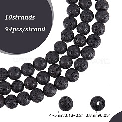 天然溶岩石ジェムストーンラウンドビーズ連売り  ブラック  4~5mm  穴：0.8mm  約94個/連  15.7インチ&nbsp;X-G-R285-4mm-06