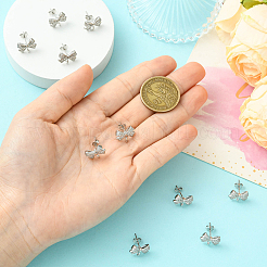 ラックメッキ真鍮＆キュービックジルコニアスタッドピアス金具5組  鉛フリー＆カドミウムフリー  長持ちメッキ  蝶結び  20個のプラスチック製イヤーナット  プラチナ  10x13mm  穴：1.8mm  ピン：12x1mm&nbsp;KK-SC0006-78P