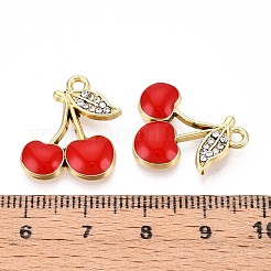 合金エナメルチャーム  ラインストーン付き  チェリーチャーム  ライトゴールド  ファイヤーブリック  19.9x16.2x3.1mm  穴：1.8mm&nbsp;ENAM-T020-111