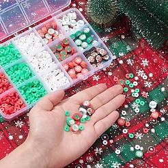 9 スタイルのクリスマス手作りポリマー粘土ビーズ  混合した形のフラットラウンド  ミックスカラー  6~11x6~11.5x1~5mm  穴：1.4~2mm&nbsp;CLAY-YW0001-91