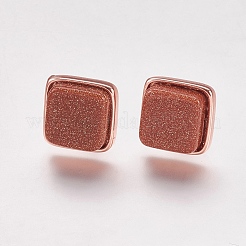 合成ゴールドストーンスタッドピアス  真鍮パーツ  ローズゴールド本金メッキ  正方形  12x12x4.5~6mm  ピン：1mm&nbsp;EJEW-F139-A05