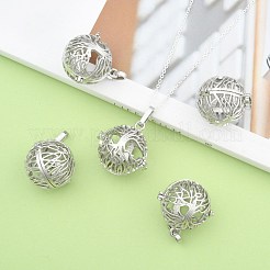 ラックメッキ真鍮中空丸ケージペンダント  チャイムボールのペンダントネックレスの作成  ニッケルフリー  プラチナ  28x28.5x24mm  穴：9x3.5mm  インナー：20.5mm&nbsp;KK-M181-02P-NF