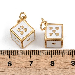 304ステンレススチール製ホワイトエナメルハートダイスチャーム（丸カン付き）  イオンプレーティング（ip）  18KGP本金メッキ  10.5x9x11.5mm  穴：3.5mm&nbsp;STAS-P410-16G