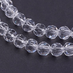 ガラスビーズ連売り  ファセット（32ファセット）  ラウンド  透明  6mm  穴：1.2mm  約88~91個/連  19.49インチ〜20.08インチ（49.5~51cm）&nbsp;X-EGLA-J042-6mm-12
