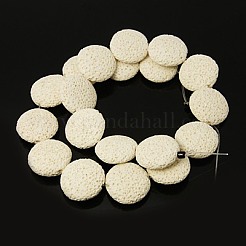 天然溶岩岩ビーズ連売り  染め  フラットラウンド  ホワイト  21x6mm  穴：1mm  約19個/連  15.1インチ&nbsp;G-I034-12
