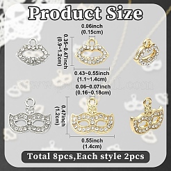 8pcs4スタイルアロイラインストーンペンダント  マスクと唇のチャーム  ミックスカラー  9~12x11~14x1.5~2mm  穴：1.5mm  2個/スタイル&nbsp;ALRI-YW0001-36