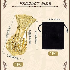 合金製手形ブックマーククリップ  ベルベットパウチ付き  ゴールドカラー  102x50x31.5mm  穴：4.5mm&nbsp;AJEW-CP0006-94B-G