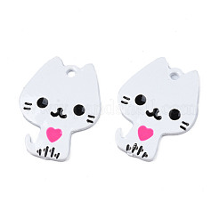 ラックメッキ合金エナメルスプレー塗装ペンダント  カドミウムフリー＆ニッケルフリー＆鉛フリー  猫  ホワイト  19.5x14.5x1.3mm  穴：1mm&nbsp;ENAM-T011-155A