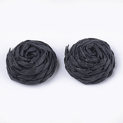 手漉き紙織カボション  ABS樹脂で覆われて  花とハーフラウンド  ブラック  15~16x7.5~8mm&nbsp;WOVE-T008-01A