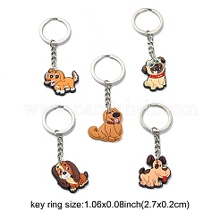 5 個 5 スタイルかわいい漫画 PVC プラスチック犬ペンダントキーホルダー  鉄パーツ  ミックスカラー  7.4~8.4cm  1個/スタイル&nbsp;KEYC-YW0001-18
