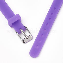 シリコン時計バンド  201ステンレススチール留め具付き  青紫色  8-7/8インチ（22.5~22.7cm）  10x3mm&nbsp;SIL-S001-04