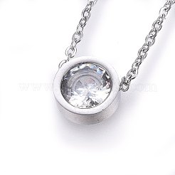 304ステンレススチールジュエリーセット  ペンダントネックレス＆スタッドピアス＆ブレスレット  キュービックジルコニア付き  フラットラウンド  ステンレス鋼色  17.7インチ（45cm）  180mm  9~10x4mm  ピン：0.8mm&nbsp;SJEW-H137-24P