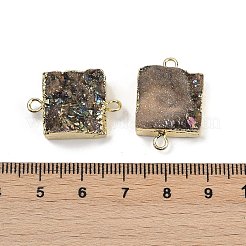 電気メッキ天然ドゥルージー瑪瑙コネクタチャーム  真鍮の金具が付いた四角いチャーム  ゴールドカラー  コーヒー  22.5~23x15.5~16x8~8.5mm  穴：2mm&nbsp;G-R012-01G