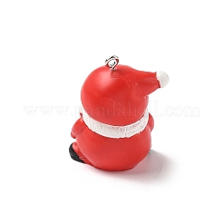 クリスマステーマの不透明樹脂ペンダント  プラチナ鉄ループ付き  サンタクロース  35.5x23.5x22mm  穴：2mm&nbsp;RESI-I336-01P-10