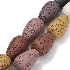 天然溶岩岩ビーズ連売り  染め  ティアドロップ  ミックスカラー  16~16.5x10mm  穴：1mm  約25個/連  16.14''（41センチメートル）&nbsp;G-G347-03A