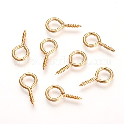 304ステンレススチールスクリューアイピンペグベイル  片穴パーツ用  ゴールドカラー  17x8.5x1.5mm  穴：5.5mm&nbsp;STAS-F194-01G