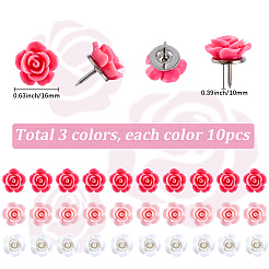 30個 3色の花の樹脂製画鋲  プラチナトーン鉄ピンと  ミックスカラー  16mm  10個/カラー&nbsp;AJEW-SC0031-81