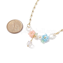 ガラスシード フラワー ペンダント ネックレス  女性のための金メッキステンレススチールジュエリー  カラフル  21.65インチ（55cm）&nbsp;NJEW-JN03934