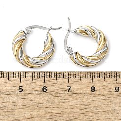 304ステンレススチールツートンフープピアス  ツイストリング  イオンプレーティング（ip）  ゴールデン·ステンレス鋼色  18x5mm&nbsp;EJEW-B150-01A
