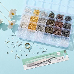 DIYイヤリング作り探しキット  真鍮のイヤリング フック、ジャンプ リング、リング ツールを含む  プラスチック製ピアスキャッチ  ピンセット  ミックスカラー  3568個/箱&nbsp;DIY-YW0006-36