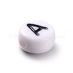 横穴アルファベットアクリルビーズ  フラットラウンド  a～zの文字  7x4mm  穴：1mm&nbsp;MACR-X0007