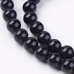 ナチュラルブラックオニキスラウンドビーズ連  染め＆加熱  ブラック  8mm  穴：1mm  約48個/連  15インチ&nbsp;G-L087-8mm-01