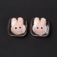 クリア樹脂カボション  正方形  ミスティローズ  ウサギの模様  19x19x8mm&nbsp;RESI-G034-A05