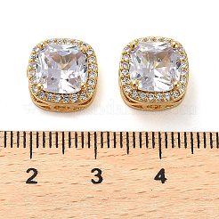 真鍮製マイクロパヴェキュービックジルコニアビーズ  18KGP本金メッキ  正方形  透明  11x11x7.5mm  穴：2mm&nbsp;KK-D093-05G-01