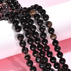 天然石黒瑪瑙ビーズ連売り  ラウンド  染め＆加熱  ブラック  8mm  穴：1mm  約48個/連  15インチ&nbsp;X-G-G391-8mm-01